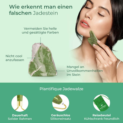 Plantifique Jade Gesichtsroller Und Gua Sha Stein - Natürliches Jade Roller & Guasha Set Für Gesichtsmassage - Face Roller