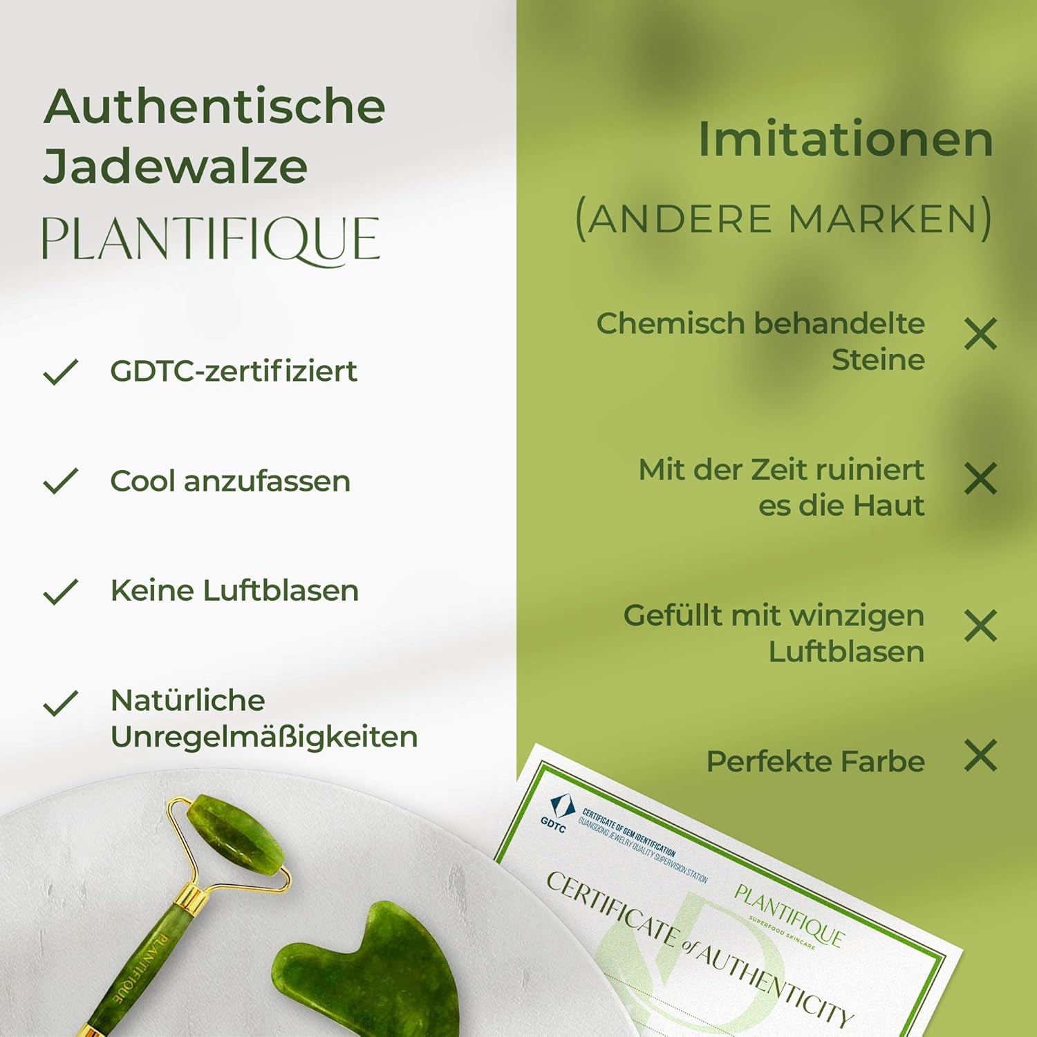Plantifique Jade Gesichtsroller Und Gua Sha Stein - Natürliches Jade Roller & Guasha Set Für Gesichtsmassage - Face Roller