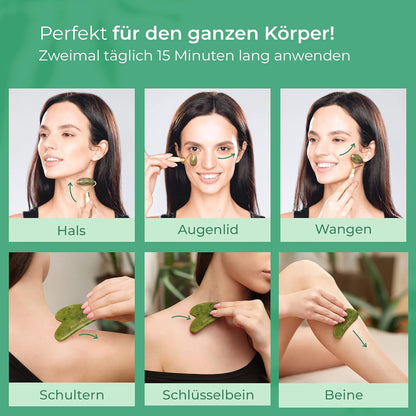 Plantifique Jade Gesichtsroller Und Gua Sha Stein - Natürliches Jade Roller & Guasha Set Für Gesichtsmassage - Face Roller