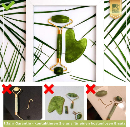 Plantifique Jade Gesichtsroller Und Gua Sha Stein - Natürliches Jade Roller & Guasha Set Für Gesichtsmassage - Face Roller